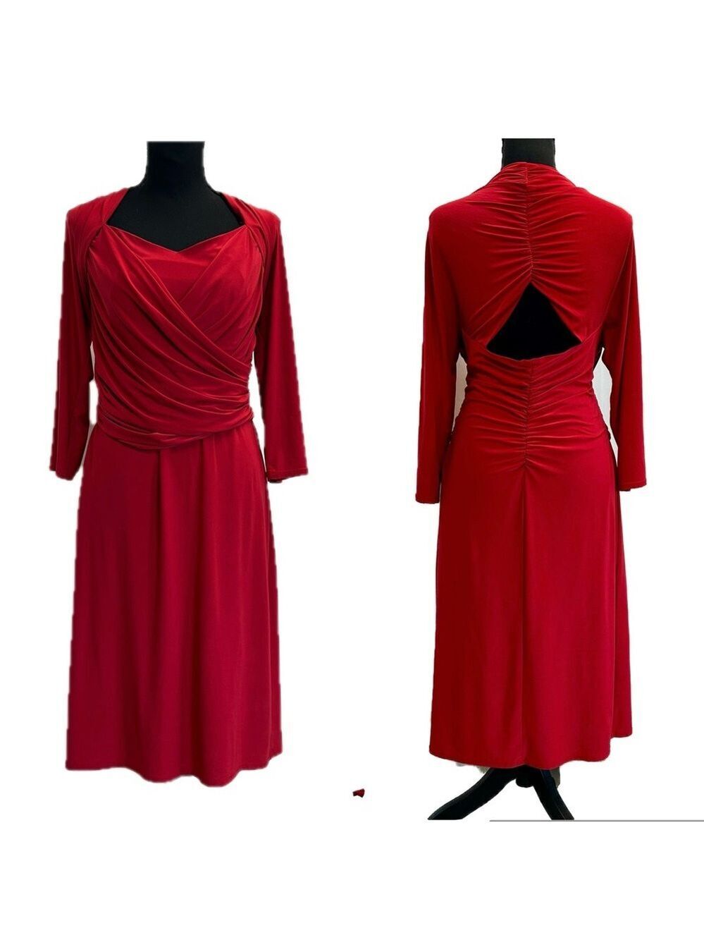 Frank Lyman red CrissCross-Front ruched jersey midi Dress Sz 14 open back